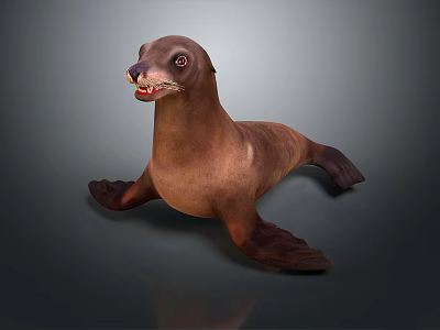 Brown Sea Lion Game Movie Character in Lying Pose with Realistic Texture and Detailed Features 3d model