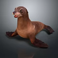 Brown Sea Lion Game Movie Character in Lying Pose with Realistic Texture and Detailed Features