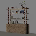 Decorative Bookshelf With Patterned Cabinet And Ornaments Like Books Vases And Picture Frames