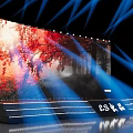 Stage Featuring Large Screen With Autumn Forest Visual And Blue Lights 3d model