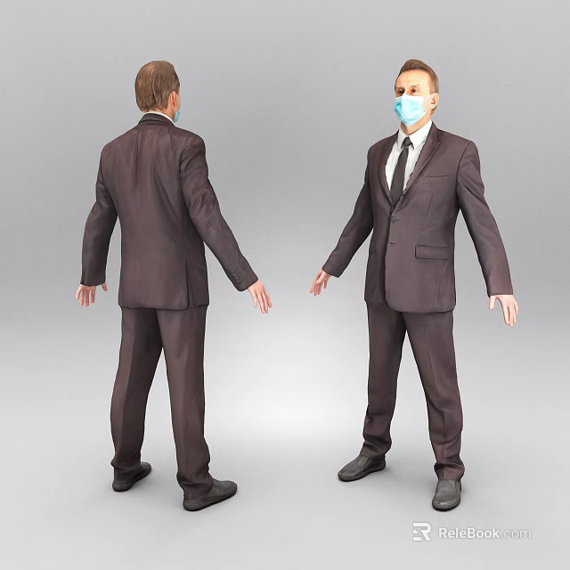 A Man Wearing Brown Suit With Face Mask Front And Back View 3d model 