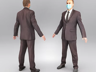 A Man Wearing Brown Suit With Face Mask Front And Back View 3d model