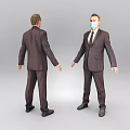A Man Wearing Brown Suit With Face Mask Front And Back View