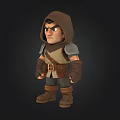 Stylized Cartoon Medieval Warrior Character With Hooded Armor Belt And Boots