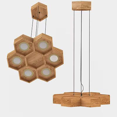 Modern chandelier Honeycomb type solid wood chandelier 3d model