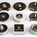 Modern Fireplace Designs With Round Square Shapes Burning Flames And Decorative Elements 3d model