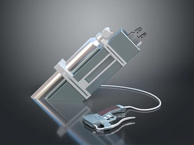Silver Metal Mechanical Component With Rod Cable Clip And Connector Structure Design 3d model
