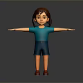3D Character Girl with Blue Shirt Blue Shorts Red Shoes Arms Outstretched Dark Background