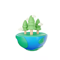 Small Decorative Sphere Base With Three Green Cone Trees And White Clouds 3d model