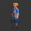 Cartoon Worker Characters in Yellow Hard Hats Blue Shirts and Gray Overalls Holding Blue Toolboxes