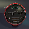White and Red Spherical Audio Speakers With Control Knobs And Display Screens