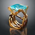 Elegant Gold Fashion Ring With Blue Gemstone And Twisted Metallic Structure Design