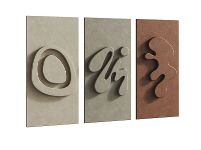 Three Abstract Paintings With Different Colored Backgrounds And Textured Curved Designs 3d model