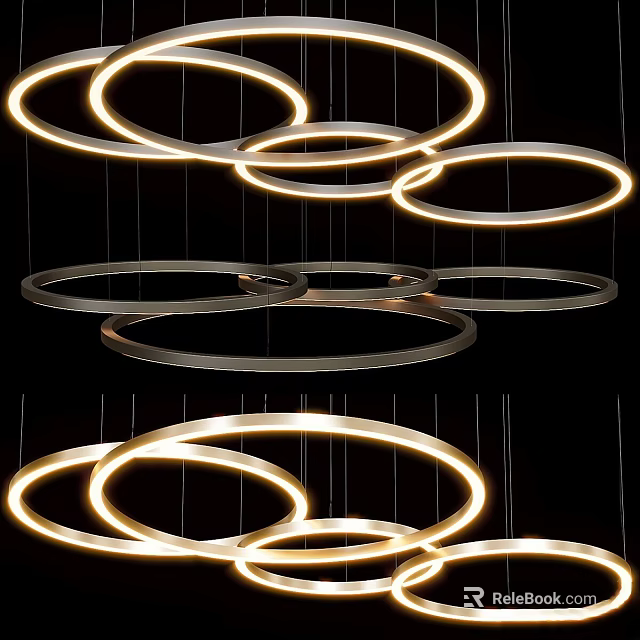 Modern Multiple Circular Ring Chandelier With Illuminated Metal Frame And Soft Glow 3d model 
