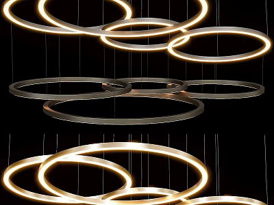 Modern Multiple Circular Ring Chandelier With Illuminated Metal Frame And Soft Glow 3d model