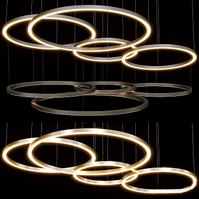 Modern Multiple Circular Ring Chandelier With Illuminated Metal Frame And Soft Glow 3d model