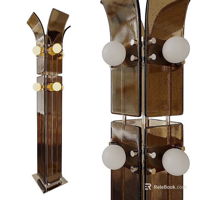 Modern Glass And Metal Floor Lamp With White Globe Shades In Layered Structure 3d model 