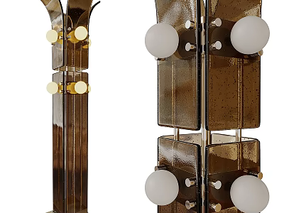 Modern Glass And Metal Floor Lamp With White Globe Shades In Layered Structure 3d model