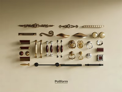 Various Polliform Door Handles In Classic Modern Brass And Wooden Designs 3d model