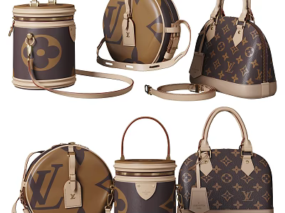 Classic Monogram Leather Handbags With Various Styles Top Handles And Shoulder Straps 3d model