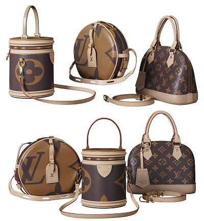 Classic Monogram Leather Handbags With Various Styles Top Handles And Shoulder Straps 3d model