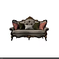 Classic Multi Seater Sofa With Gold Carved Black Accents Light Gray Upholstery And Colorful Pillows