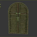 Wooden Louvered Double Door With Arched Top And Metal Handle Design