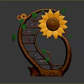 Sunflower Shaped Wooden Bookshelf With Curved Design Decorative Leaves And Books Storage