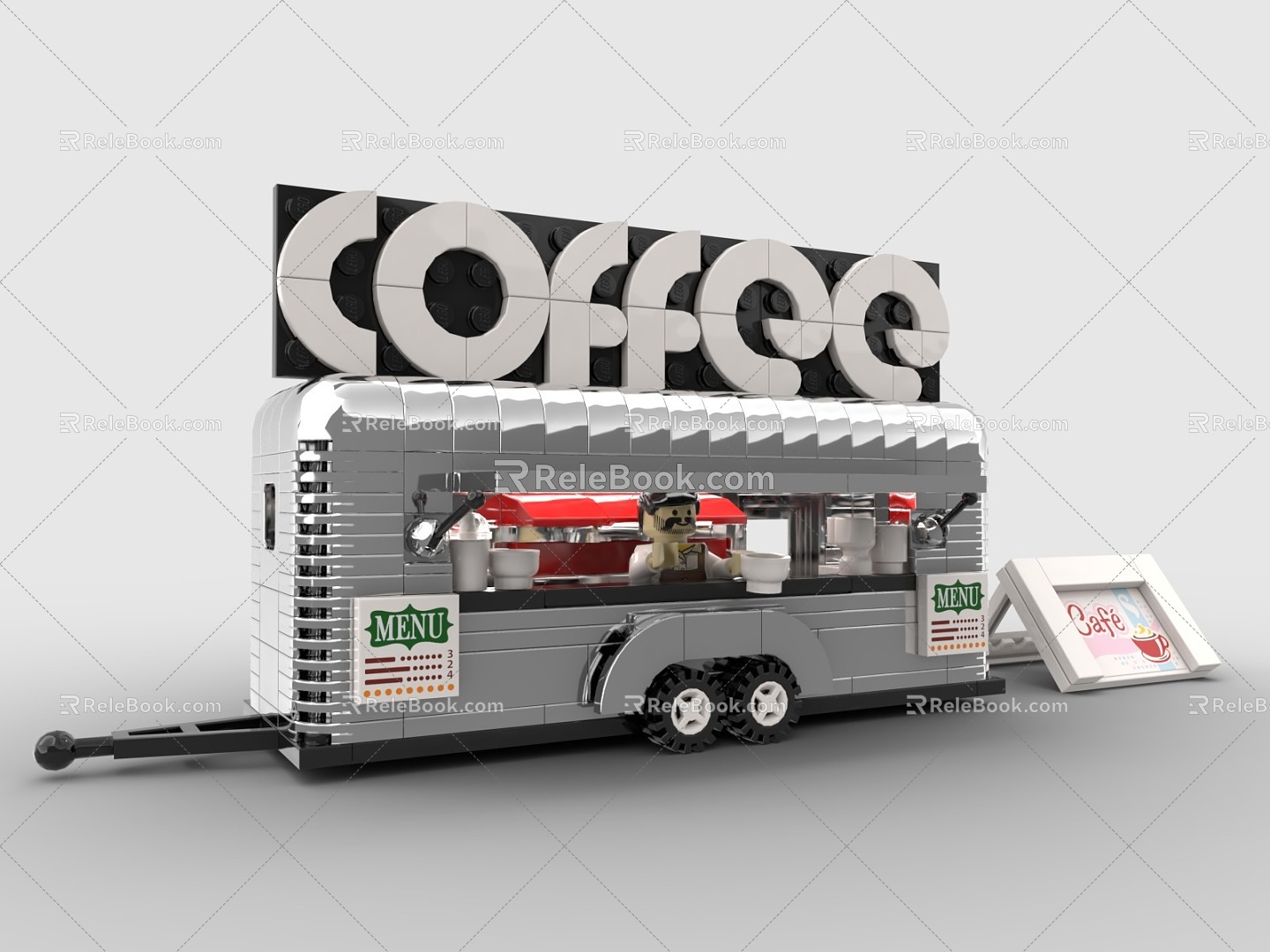 Lego toy building blocks coffee cart trailer coffee cart 3d model