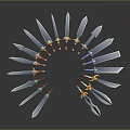 Weapons in Circular Arrangement with Various Knives Swords and Colorful Handles on Gray Background