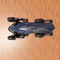 Futuristic Concept Car Top View With Streamlined Body And Large Wheels On Wooden Floor