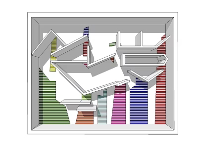 Modern Geometric Bookshelf Design With Colorful Striped Layers And Creative Structure 3d model