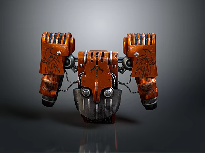 Mechanical Weapon With Orange And Silver Metallic Texture Symmetrical Structure Surface Carvings 3d model