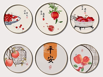 New Chinese Round Frame Painting Abstract Art Decorative Painting 3d model