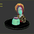 3D Game Movie Character With Brown Hair Wearing Kimono Holding Yellow Lantern With Chinese Characters