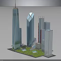 Modern City Skyscrapers with Unique Glass Facades and Green Urban Spaces