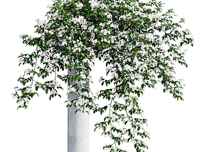 Tranquil Shower Sauna Interior With Green Vine White Flowers And Gray Pillar 3d model