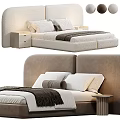 Modern Double Bed With Upholstered Headboard White Bedding Soft Throw And Bedside Table 3d model