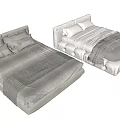 Modern Double Beds With Soft Upholstered Frames Gray Bedding And Pillows 3d model