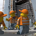LEGO Construction Workers In Orange Hard Hats And Reflective Vests At Construction Site