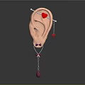 Stylish Ear Jewelry Including Red Heart Pendants And Pink Gemstone Decorations On Ear Model