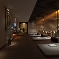 Luxurious SPA Sauna Interior Design With Relaxing Massage Beds Warm Lighting And Wooden Decor