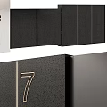 Modern Black Main Gate Design With Gold Accents And Marble Columns Featuring Number 7