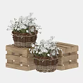 Decorative Woven Baskets With White Flowers Placed On Wooden Pallets