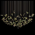 Artistic Chandelier With Hanging Golden Strings And Green Leaf Decorative Elements 3d model