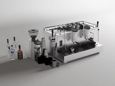 Stainless Steel Kitchen Appliances Featuring Espresso Machine Coffee Grinder And Glass Bottles 3d model