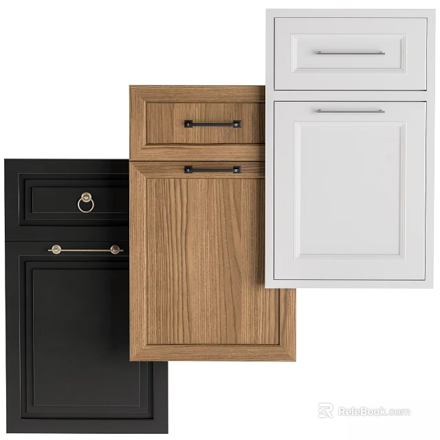 Modern Wall Decor Featuring Wooden White And Black Cabinet Doors With Handles 3d model 