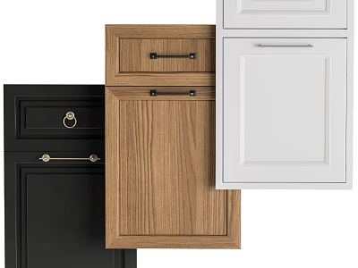 Modern Wall Decor Featuring Wooden White And Black Cabinet Doors With Handles 3d model