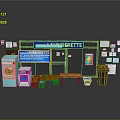 Laundromat Interior with Sign Washing Machine Dryer Bench Trash Can and Posters