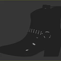 Western Style Black Leather Boots With Studded Straps And Wedge Heel Short Design